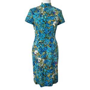 Jane Story Asian Chinese Women’s Dress Blue Floral Mandarin Collar 165/88A Sz L